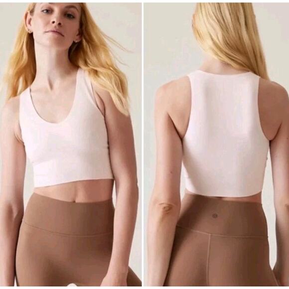 Athleta Tops - Athleta Aurora Seamless Crop Ribbed Tank Rosy Tint Light Pink V Neck Womens XXS